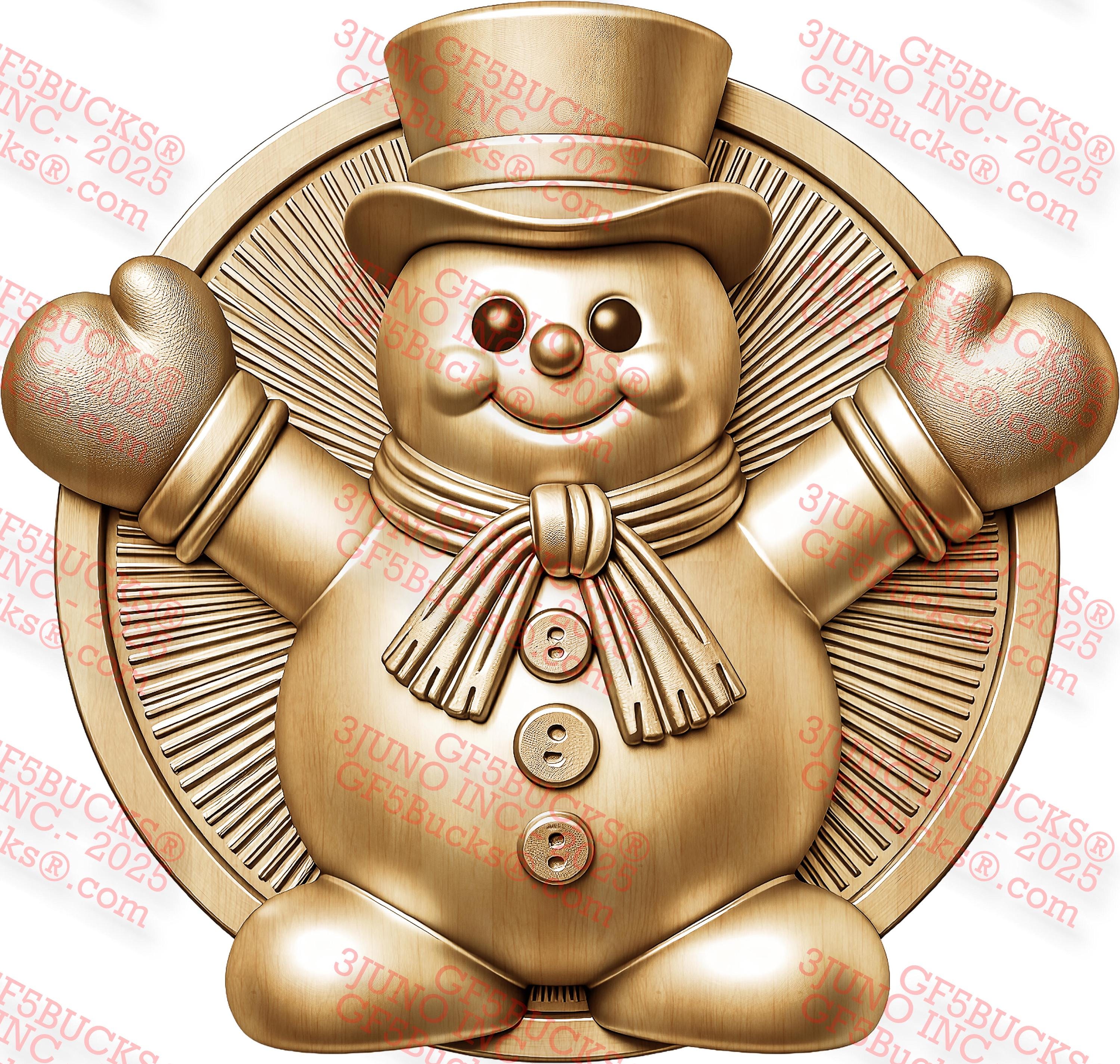 3D Illusion Snowman PNG – Sculpted Holiday Wall Art – 13.98x13.28