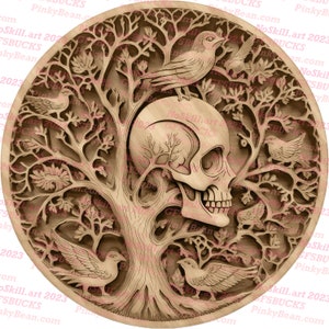 Laser Brennen PNG | 3D Illusion | Gravur | Laserbereit | Digitale Designdatei | Totenkopfbaum | Gehirn Vertrauen | Lebender Baum