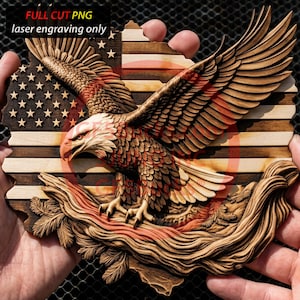 Laser Burn PNG | 3D Illusion | Engrave | Laser Ready | Digital Design File | Eagle | Flag | USA | Patriotic
