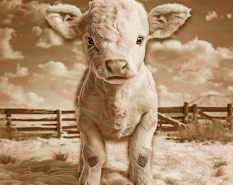 Adorable Baby Cow, Calf 3D Illusion Art PNG for Laser Engraving | Laser Burn PNG | Laser Ready | Digital Design File | 14x14