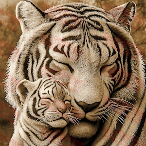 Tiger and Cub 3D Illusion Lasergravur PNG Digitale Design Datei (14 x 14 in) - GF5Bucks® Wildtier Gravur Kunst