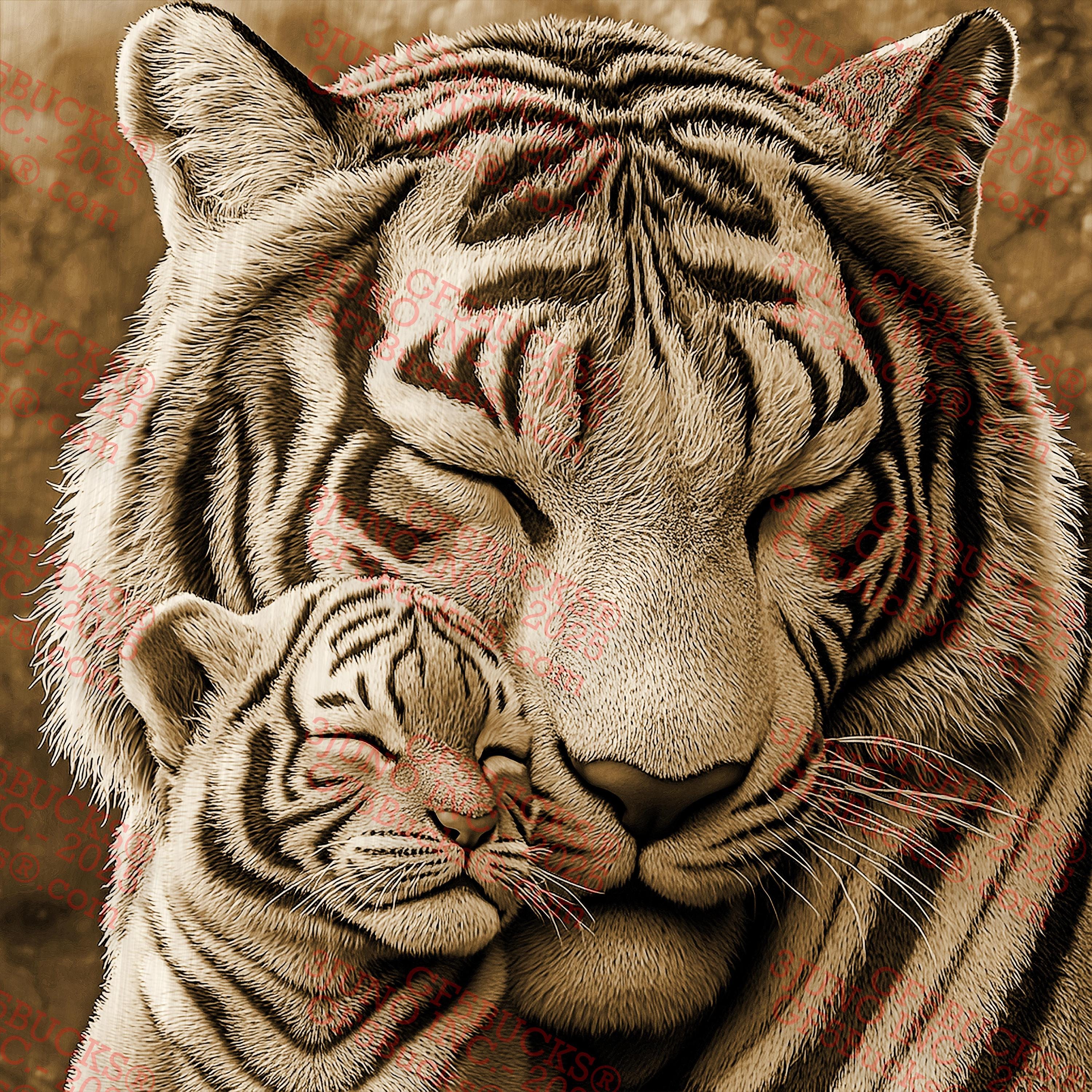 Tiger and Cub 3D Illusion Laser Engraving PNG Digital Design File (14x14in) – GF5Bucks® Wildlife Engraved Art