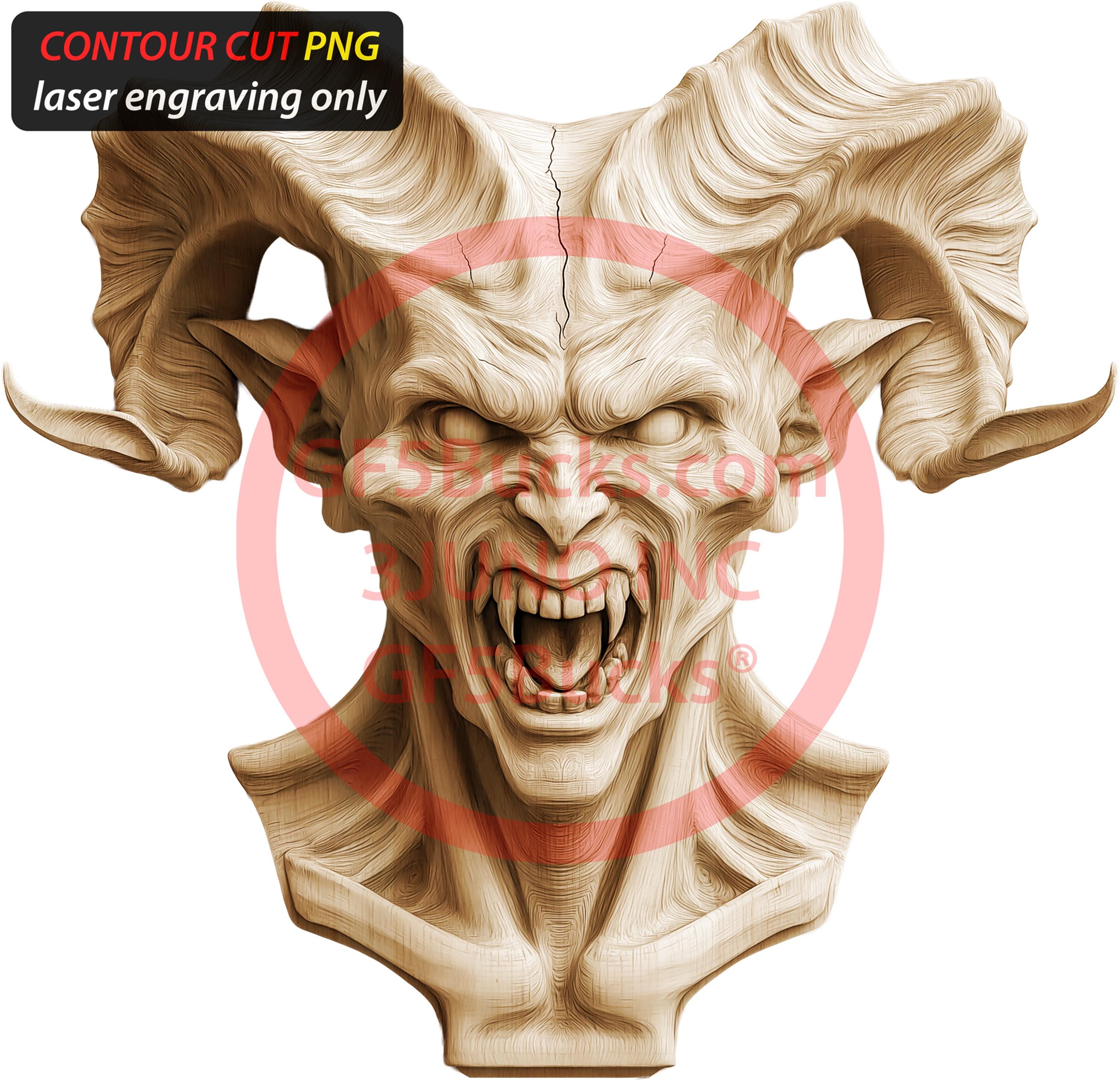 3D Illusion Demon Bust PNG – Screaming Horror Head for Laser