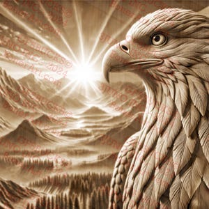 Bald Eagle 3D Illusion Art - Patriotic Decor, Mountain Landscape | Laser Burn PNG | Engrave | Laser Ready | Digital Design File | 14x8