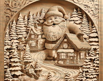 3D Illusion | Laser Burn PNG Digital File | Perfect for Engraving | Laser Ready Design | Instant Download | Christmas | Santa