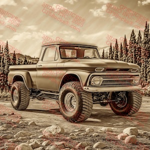 Camionnette surélevée 3D Illusion PNG - Conception tout-terrain classique - Projet de gravure au laser - 14 x 14 - GF5Bucks®