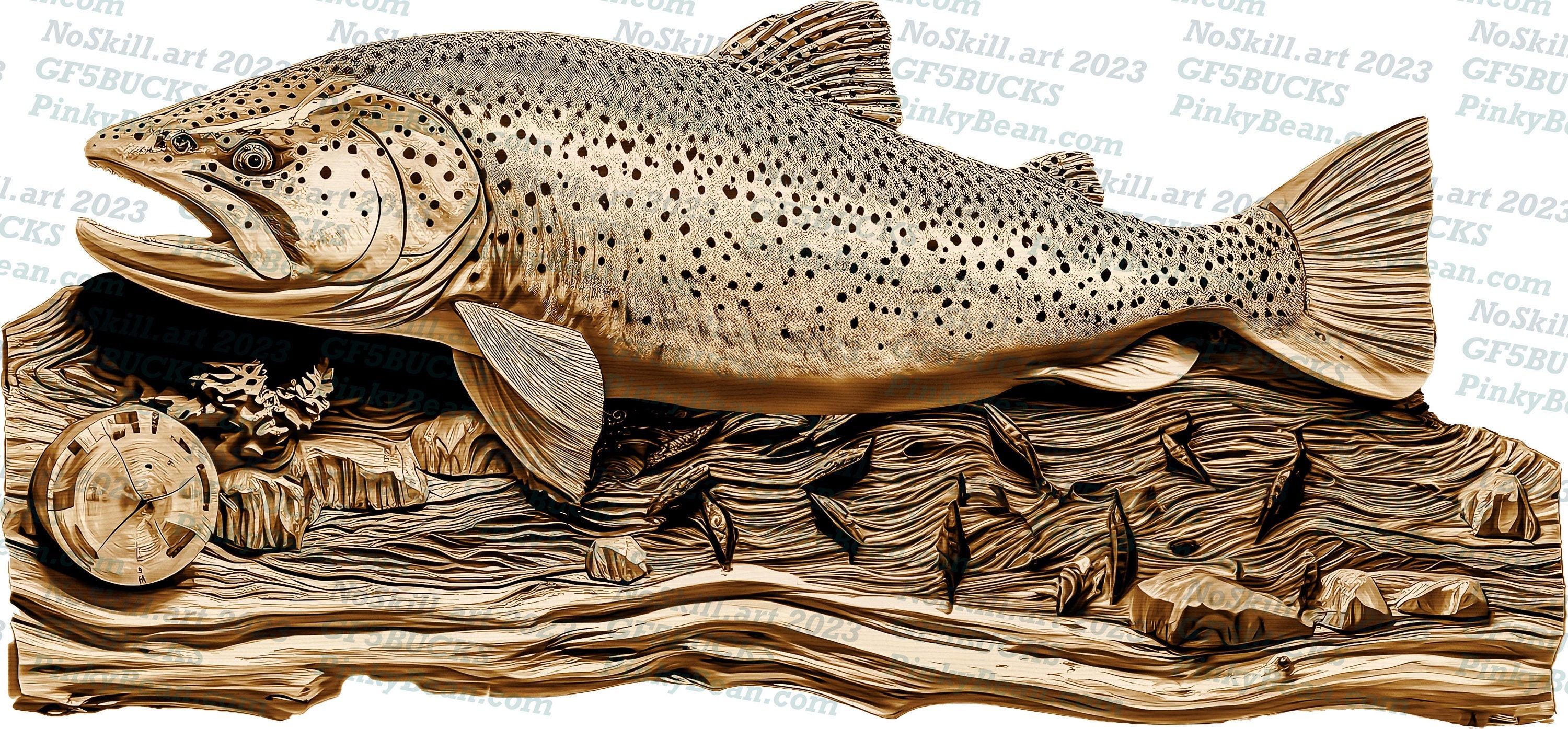 Speckled Rainbow Trout - Instant Download 3D Illusion Digital File, Laser Ready for Engraving on Sea and River Themes