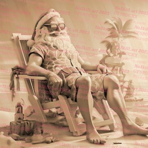 3D Illusion | Laser Burn PNG Digital File | Perfect for Engraving | Laser Ready Design | Instant Download | Tropical Santa Claus | Beach