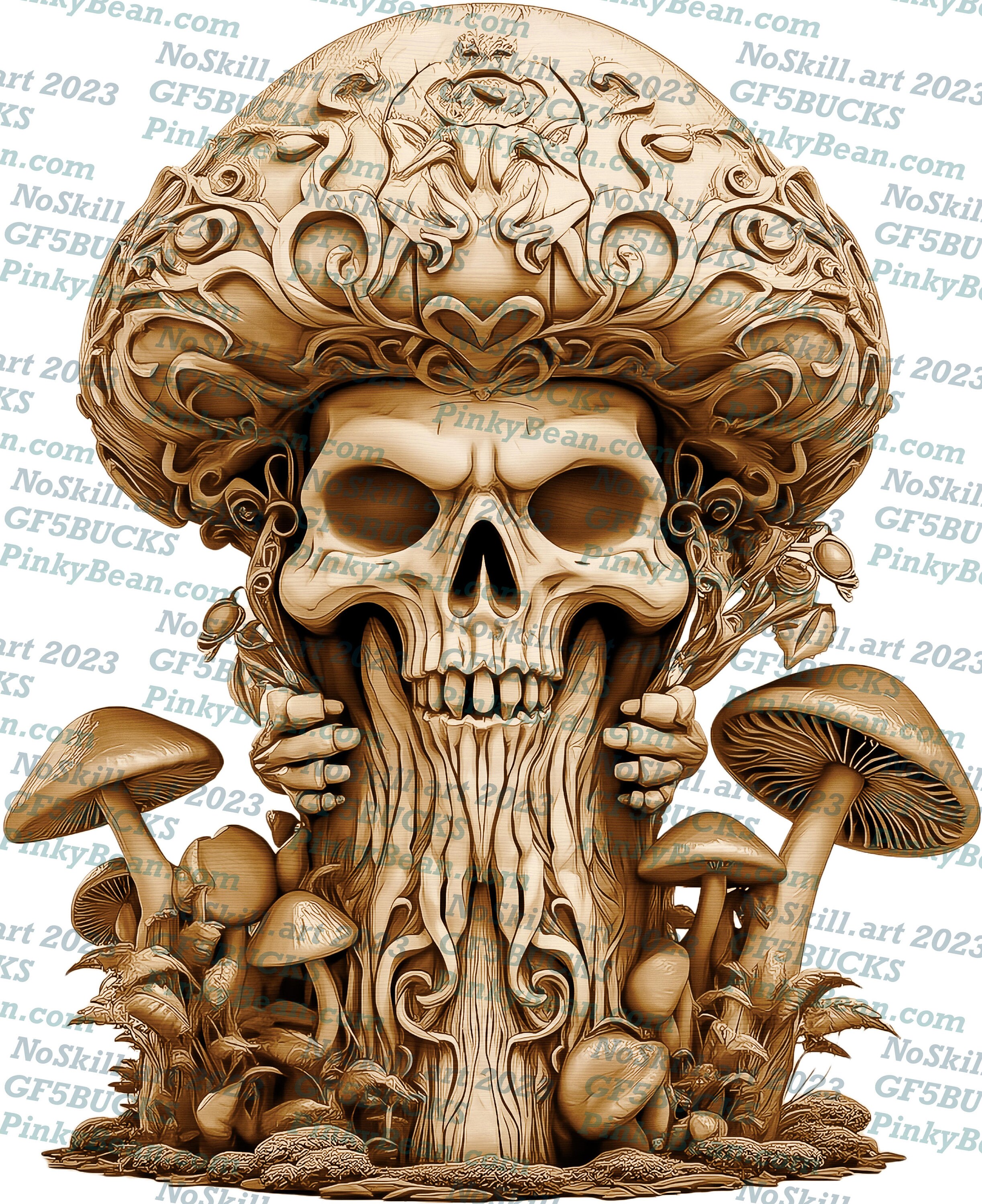 3D Illusion | Laser Burn PNG Digital File |Laser Engraving | Laser Ready Design | Instant Download | Mushroom Dude IX | Carved Wood Look