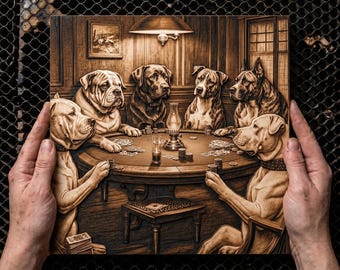 Laser Burn PNG | 3D Illusion | Engrave | Laser Ready | Digital Design File | Dog Poker | Dogs Playing Poker