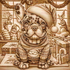 3D-illusie | Digitaal png-bestand laserbranden | Voor gravure | Gereed voor laser | Direct downloaden | Kerstmis | Frenchie | Franse Bulldog
