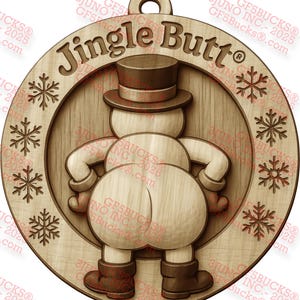 3D Illusion Jingle Butt® Schneemann PNG Laser Gravur Design ~ 33 x 14 Zoll • Lustiges Weihnachtsschmuck by GF5Bucks®