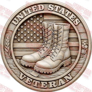 3D Illusion U.S. Veteran Boots PNG, 13.89x13.98 Inch Laser File, Patriotic Flag Emblem Design for Laser Engraving Projects | GF5Bucks®