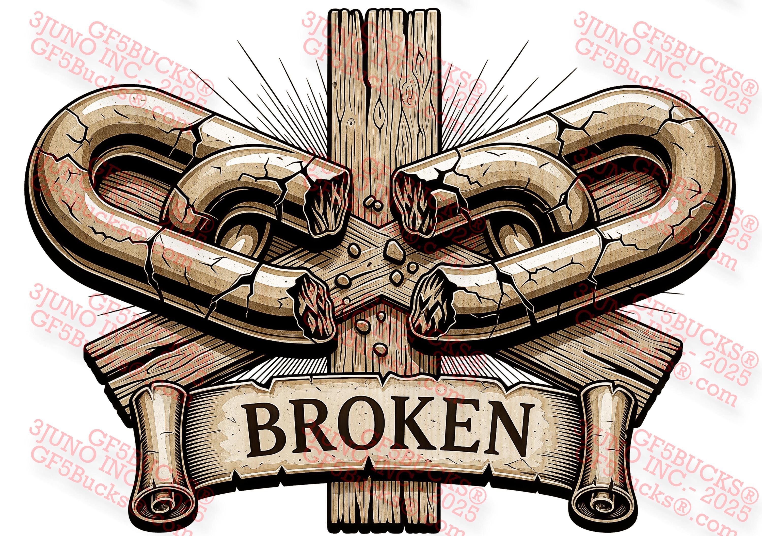 3D Illusion Broken Chains PNG – Fractured Symbol Engraving Design