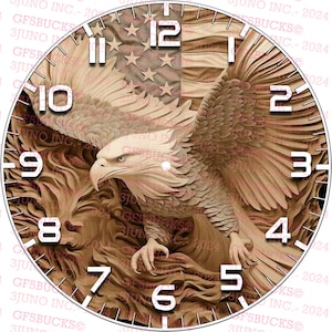 3D Illusion | Laser PNG Digital File | For Engraving | Laser Ready | Instant Download | Clock | Eagle | Flag | Patriotic