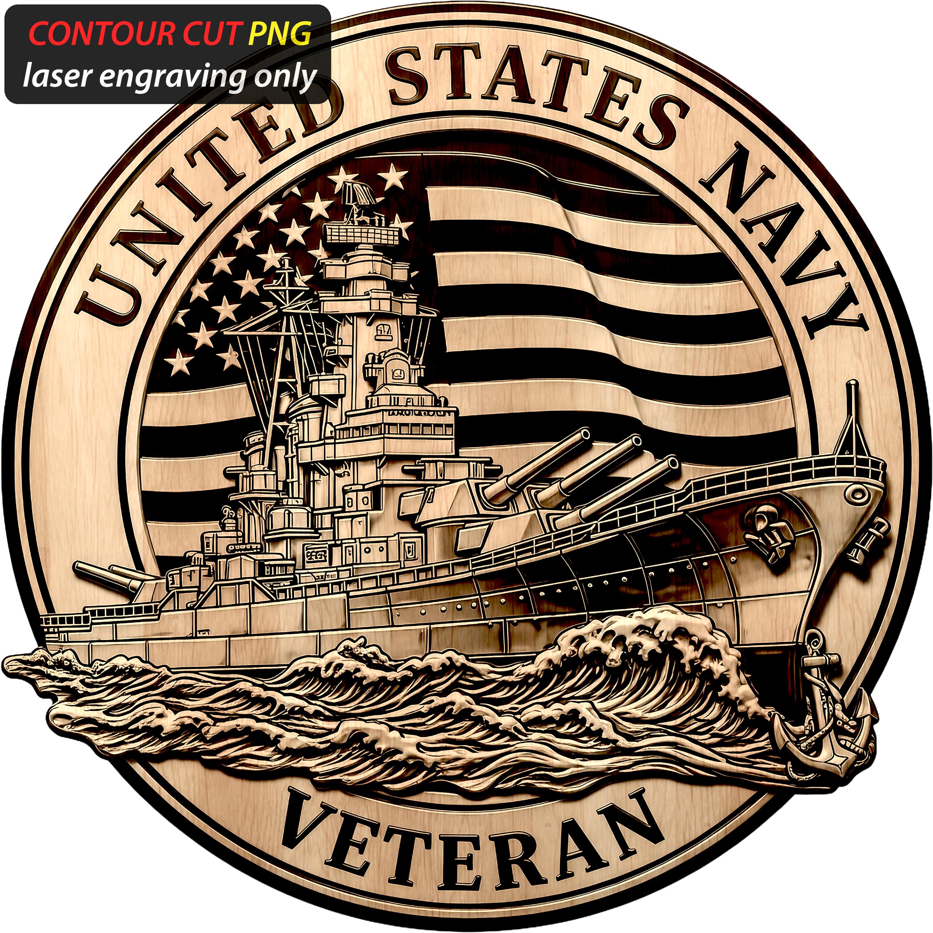 3D Illusion Navy Veteran Emblem Art for Laser Engraving | PNG Digital File | 14.00x14.00 Inch | GF5Bucks®