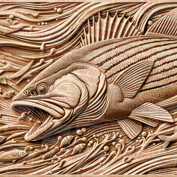 Laser Burn PNG | 3D Illusion | Engrave | Laser Ready | Digital Design File | Bass Fishing | Striped Bass | Striper