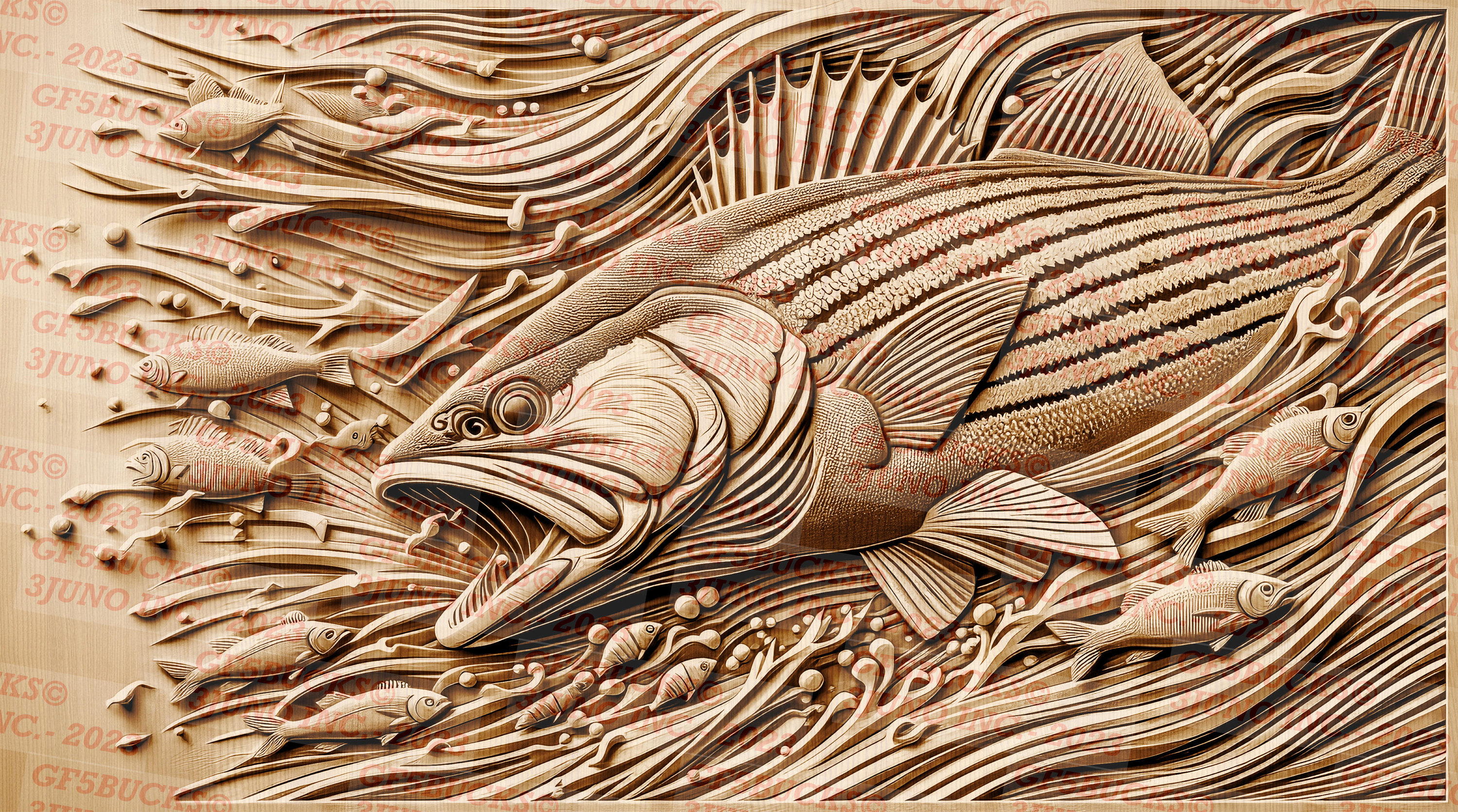 3D Bassfish  Wood carving art sculpture, Wood carving art, Fish wood  carving