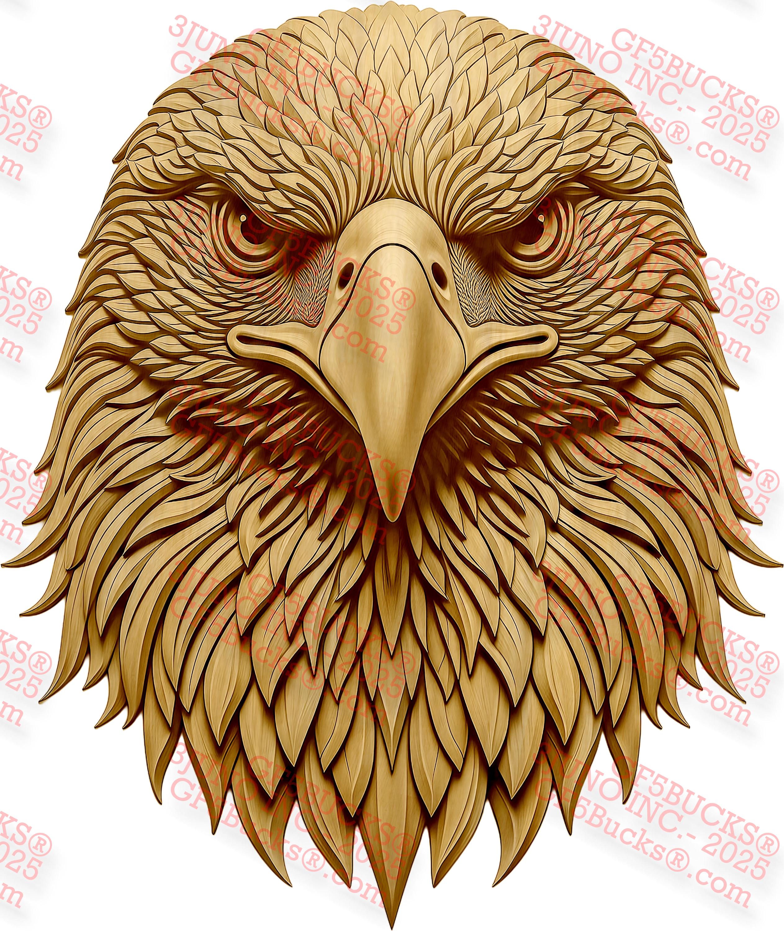 Lucky仮注文ページ【エシェンゾー　レジン3Dアート】　A3サイズ 3D Illusion Eagle Head PNG – Fierce Front-facing Bust – Laser