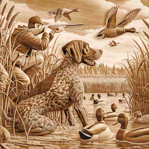 illusion 3D | Fichier numérique PNG de gravure au laser | Pour la gravure | Prêt pour le laser | Téléchargement instantané | SPG | Braque allemand à poil court | Chasse au canard