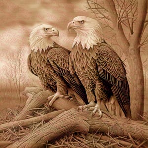 Paire de pygargues à tête blanche illusion 3D PNG | Conception de gravure laser | Oeuvre d'art animalière majestueuse pour la décoration | 14 x 14