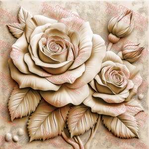 Ilusión 3D de rosas, grabado láser PNG (14 x 14 pulgadas) – Arte floral grabado GF5Bucks®
