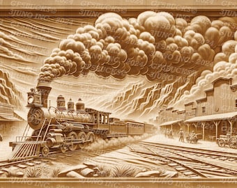 3D Illusion | Laser Burn PNG Digital File | For Engraving | Laser Ready | Instant Download | Steam Locomotive | Old West Train