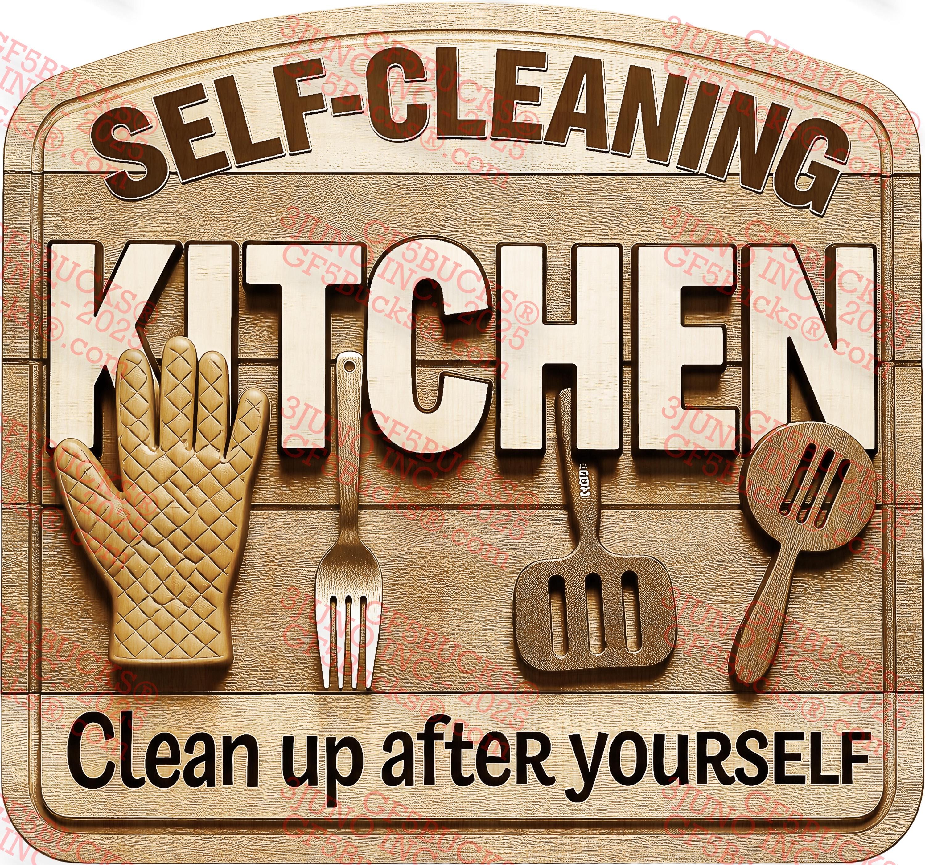 3D Illusion Kitchen Sign PNG – Funny Clean-up Wall Engraving – Oven ...