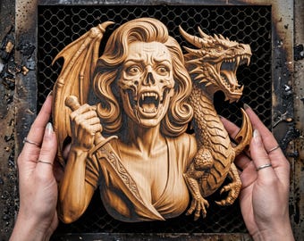 DarkGraven™ 3D Illusion Art Vengeful Zombie Dragon Warrior PNG - 13.7x14.0 Inches GF5Bucks®