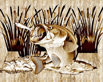 Laser Burn PNG | 3D Illusion | Engraving | Laser Ready | Digital Design File | Bass | Lake | Fishing | Beer