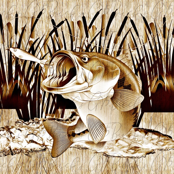 Laser Burn PNG | 3D Illusion | Engraving | Laser Ready | Digital Design File | Bass | Lake | Fishing | Beer