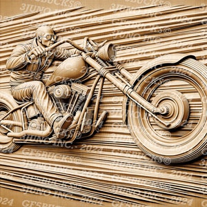 Illusione 3D / File digitale PNG Laser Burn / Per incisione / Pronto per laser / Download immediato / Moto / Motociclista