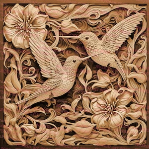 3D Illusion | Laser Burn PNG Digital File | Perfect for Engraving | Laser Ready Design | Instant Download | Hummingbirds | Carved Wood Look