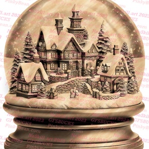 Gravure laser PNG | illusion 3D | Graver | Prêt pour le laser | Fichier de conception numérique | Village de Noël | Boule à neige