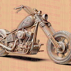 Chopper retro, motocicleta: archivo PNG grabado con láser, ilusión 3D, grabado, listo para láser, diseño digital
