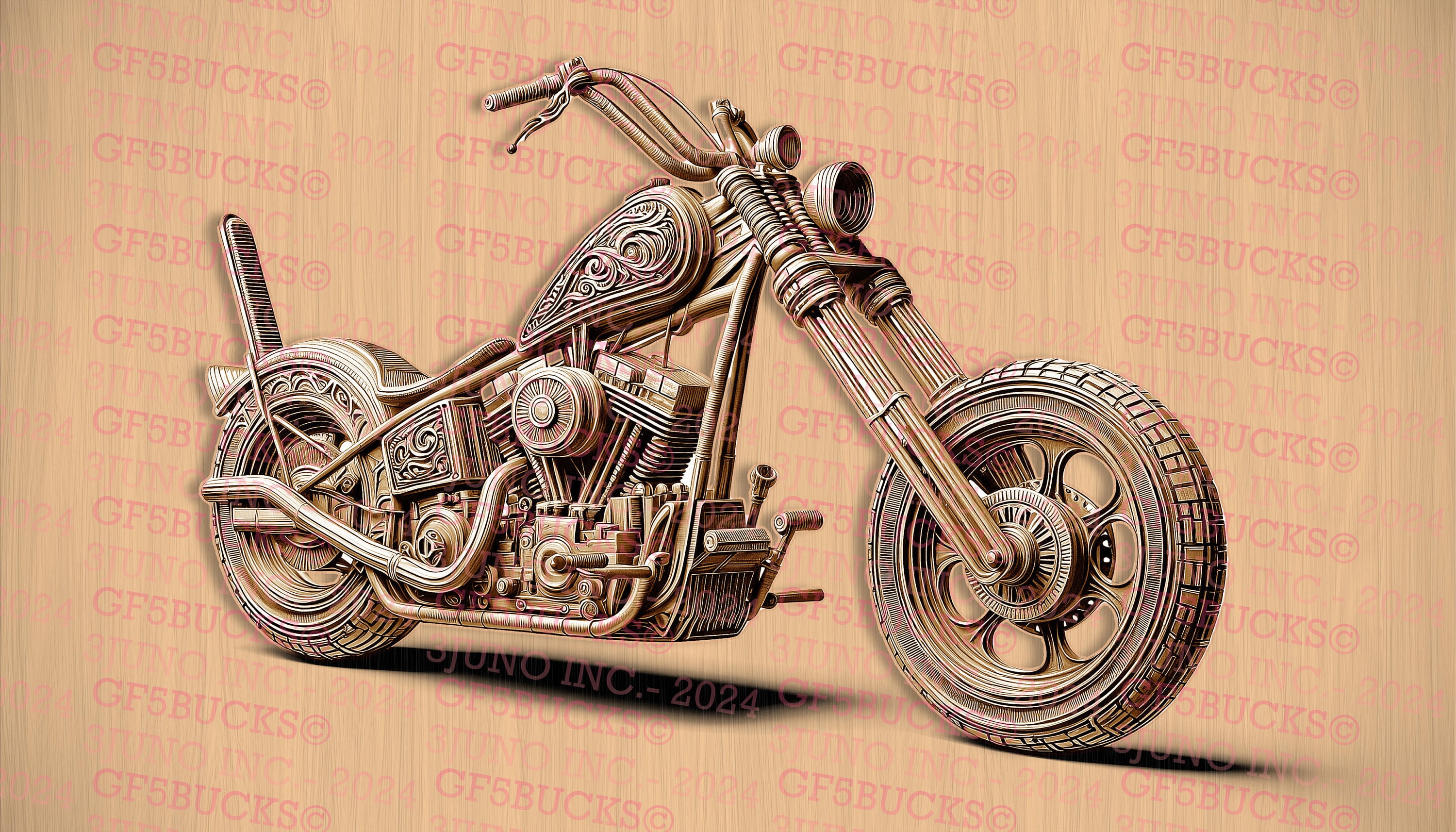 Retro Chopper, Motorcycle - Laser Burn PNG | 3D Illusion | Engrave