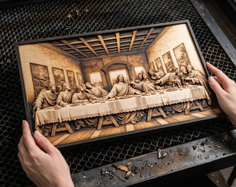 Hyper-Realistic 3D Illusion Sacred Last Supper Scene Laser Engraving PNG - 14.0x10.5 Inches GF5Bucks®