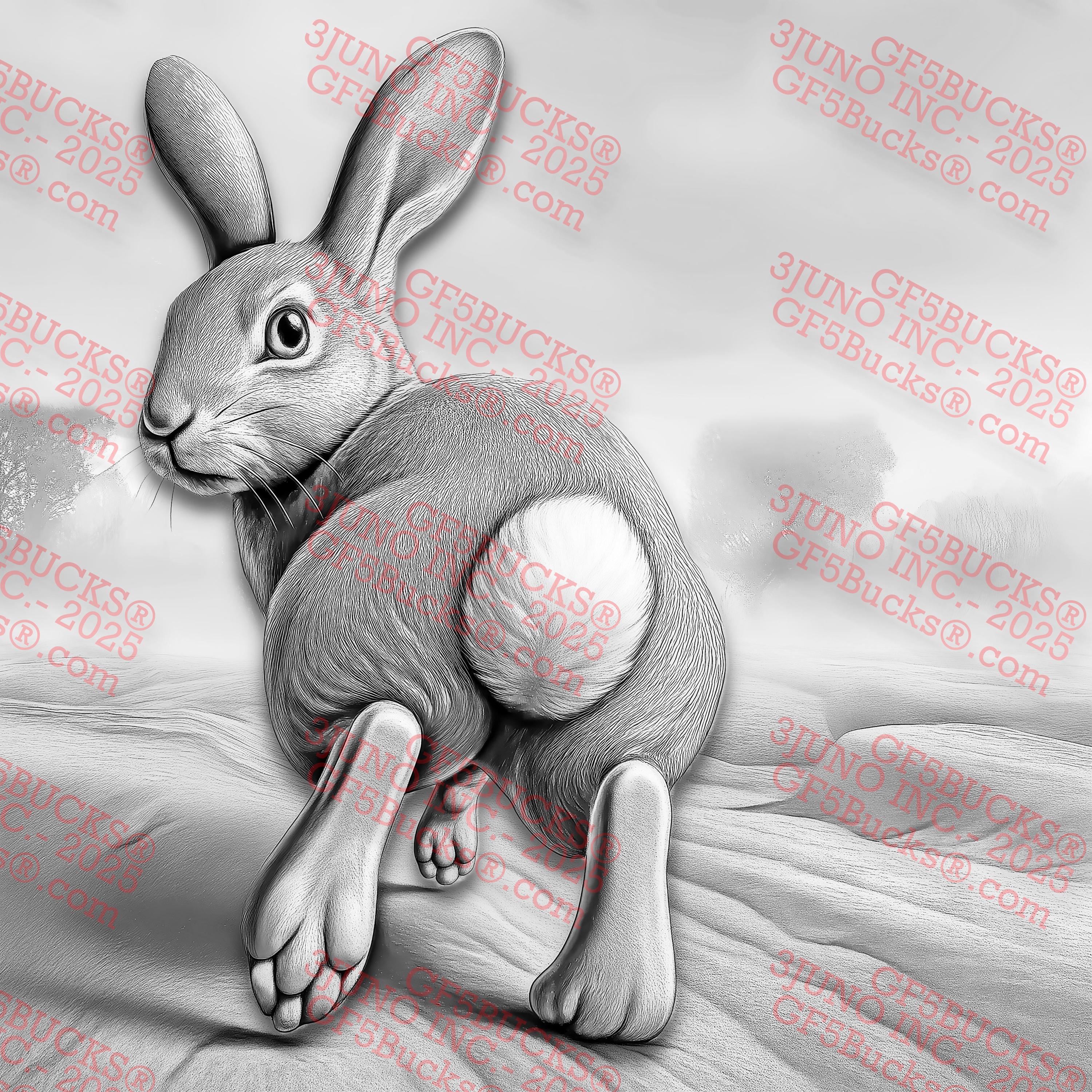 3D Illusion Bunny PNG – Rear-view Rabbit in Motion for Laser Engraving ...