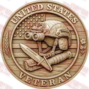Veterano militar con ilusión 3D PNG, archivo de grabado láser de 14 x 14 pulgadas / Tributo / GF5Bucks®