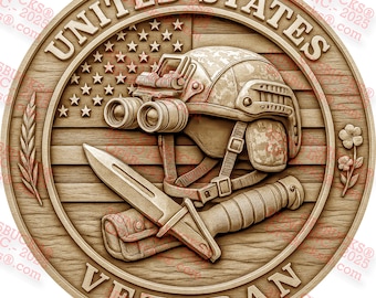 Imagen PNG de un veterano militar con ilusión 3D, 14 x 14 pulgadas, archivo para grabado láser / Homenaje / GF5Bucks®