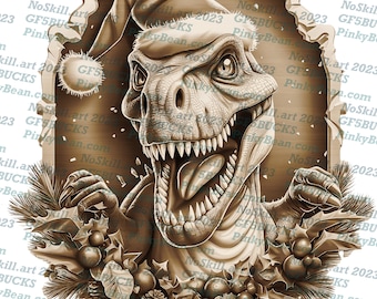 3D Illusion | Laser Burn PNG Digital File |Laser Engraving | Laser Ready Design | Instant Download | Christmas T-rexI | Carved Wood Look