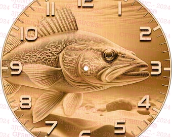 Walleye Clock 3D Illusion Engraving Digital File Instant Download Laser Ready