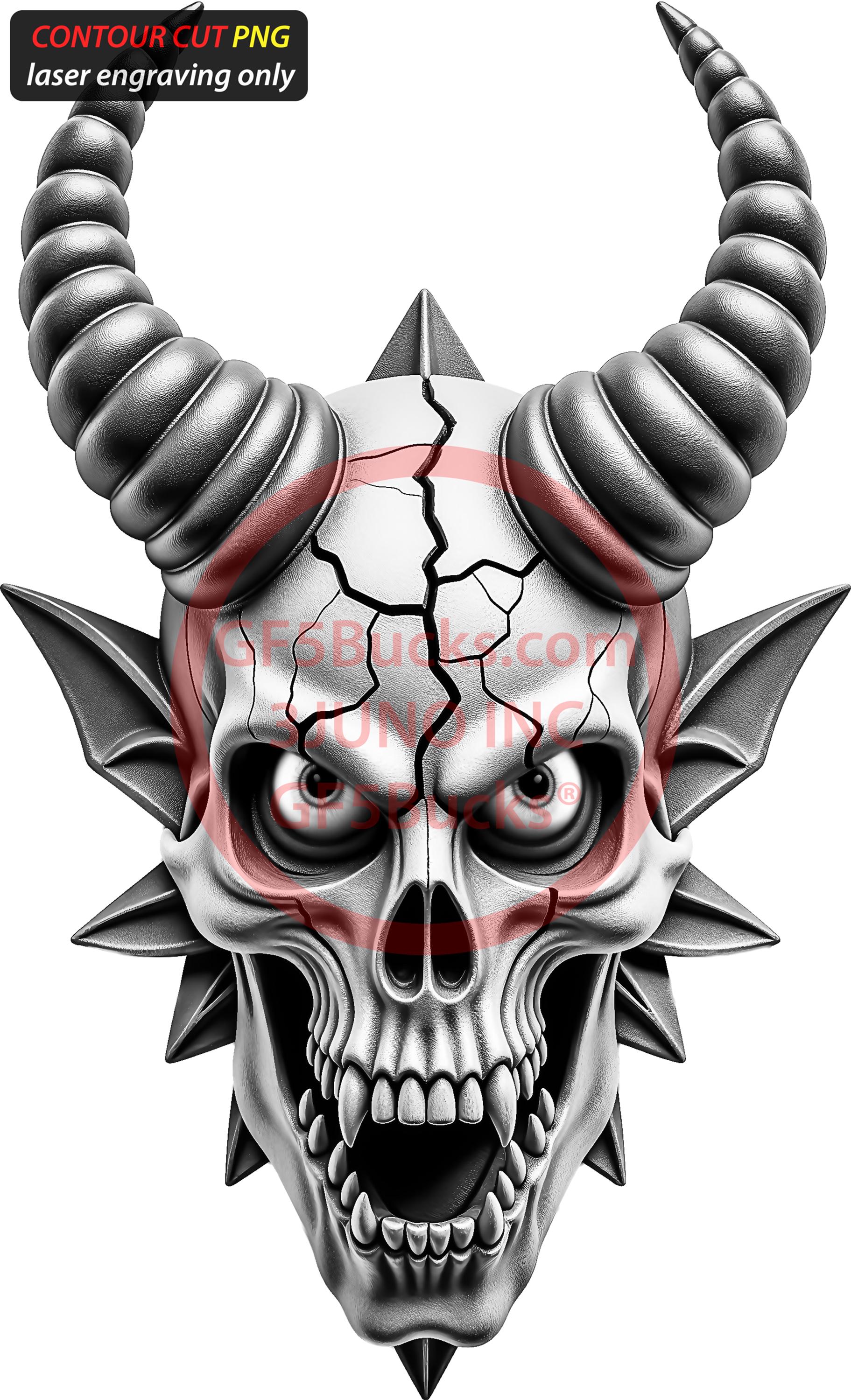 3D Illusion Demon Skull PNG – Horned Evil Silhouette for Laser