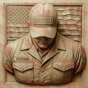 Patriota veterano con ilusión 3D PNG – Diseño estadounidense orgulloso – Proyecto de grabado láser – 14 x 14 – GF5Bucks®