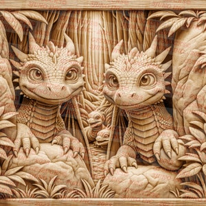 Illusione 3D / File digitale PNG Laser Burn / Perfetto per l'incisione / Design pronto per il laser / Download immediato / Draghi / Le bestie