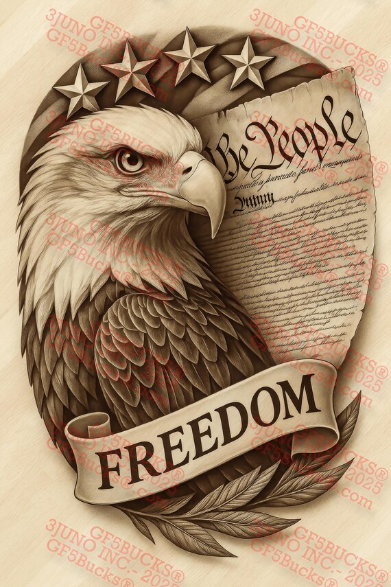 3D Illusion Freedom Eagle PNG – Constitution & Stars Laser Engraving Design – 9.3x14 – GF5Bucks®