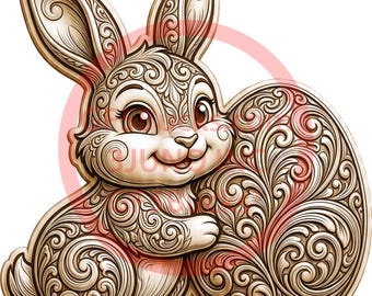 3D Illusion Laser Engraving PNG Art for Ornate Filigree Bunny Relief 13.0x14.0 Inches GF5Bucks®