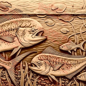Ilusão 3D Mahi Mahi PNG – Design de gravação a laser Oceanform – Cena subaquática em baixo relevo – 14x7,7 – GF5Bucks®