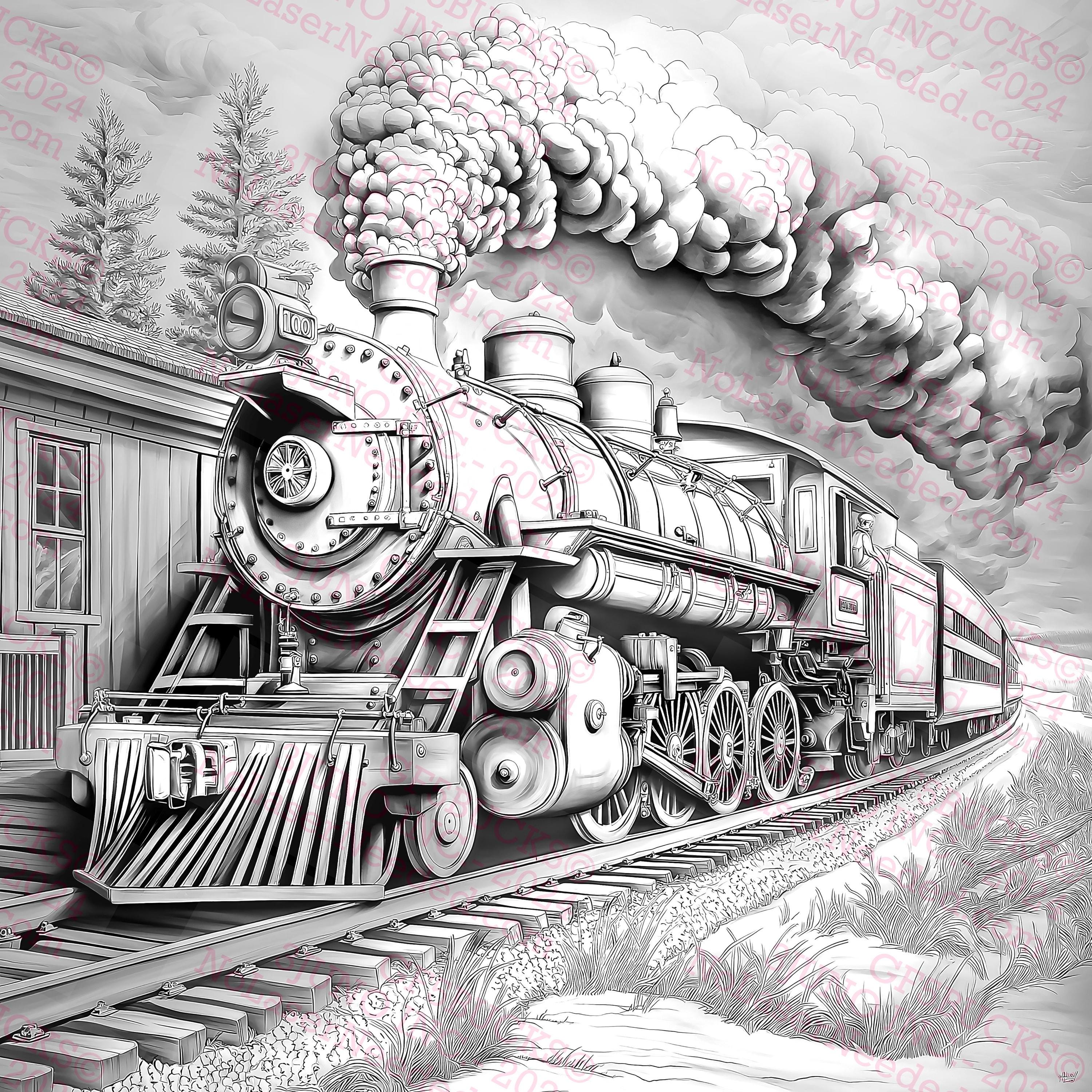 E Train Drawing Steam Train Illustration | Detailed 3D Train Art | Vintage Locomotive ...