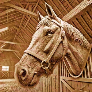 Caballo, establos, potrero, rancho / PNG grabado con láser / Ilusión 3D / Grabado / Listo para láser / Archivo de diseño digital / 14 x 8,5